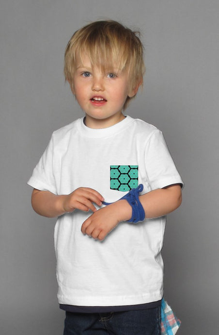 Kids White S/S T-shirt || Turquoise Pocket