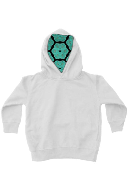 Kids White Pullover Hoodie || Turquoise Hood Interior