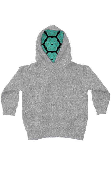 Kids Grey Fleece Pullover Hoodie || Turquoise Hood Interior