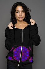 Load image into Gallery viewer, Purple Zip Kangaroo Pocket || Black Hoodie