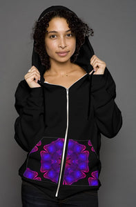 Purple Zip Kangaroo Pocket || Black Hoodie