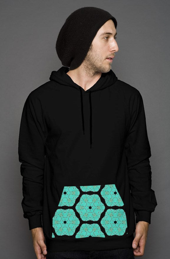 Black Kangaroo Pocket Hoodie || Turquoise Pouch