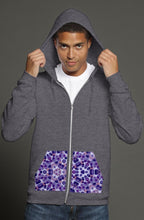 Load image into Gallery viewer, Purple Kangaroo Pocket Print || Dark Grey Heather Zip Hoodie