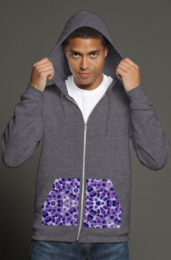 Purple Kangaroo Pocket Print || Dark Grey Heather Zip Hoodie