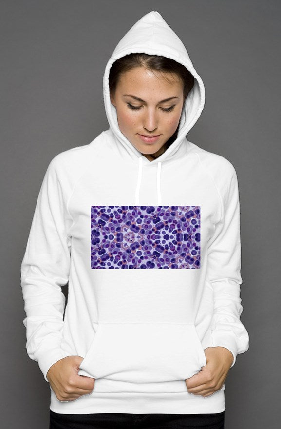 Unisex White Pullover Hoody || Purple Cells Print