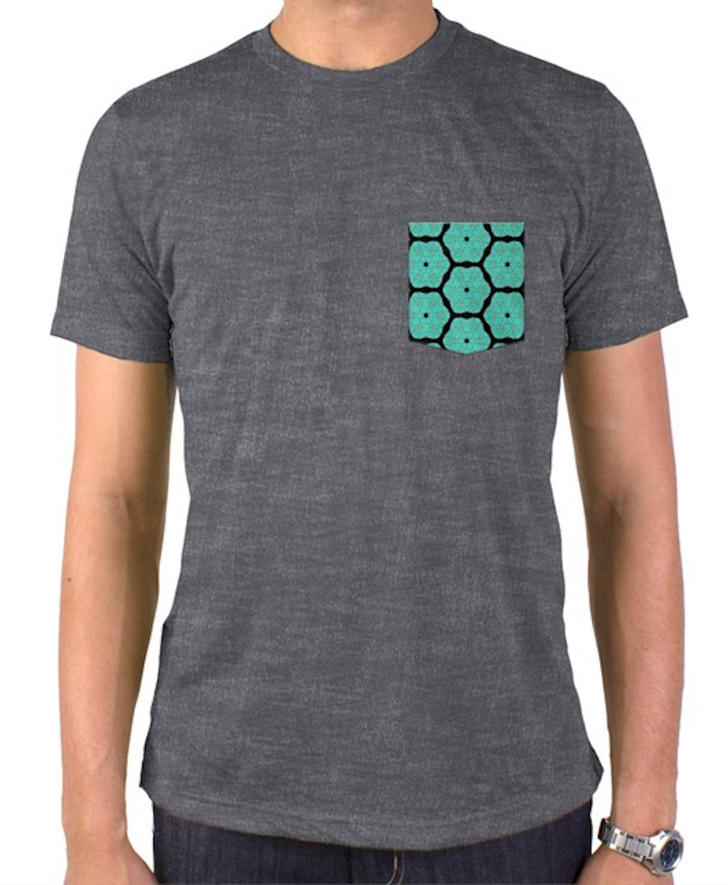 Heather Grey T-shirt || Turquoise Pocket